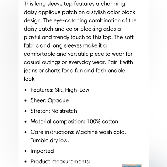 NWT Sage + Fig Daisy Patchwork Long Sleeve Top Medium 🌸 BG 06 - Picture 5 of 10